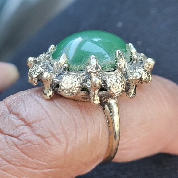 Antique Vintage Jade Cabochon 18K Yellow Gold Ring Size 6 18k HGE HMS - Picture 2 of 11